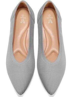 Women's Grey Pointed Toe Comfort Foldable Slip On Dressy Knit Ballet Flat Shoes
